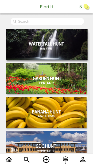 FindIt hunt list screen