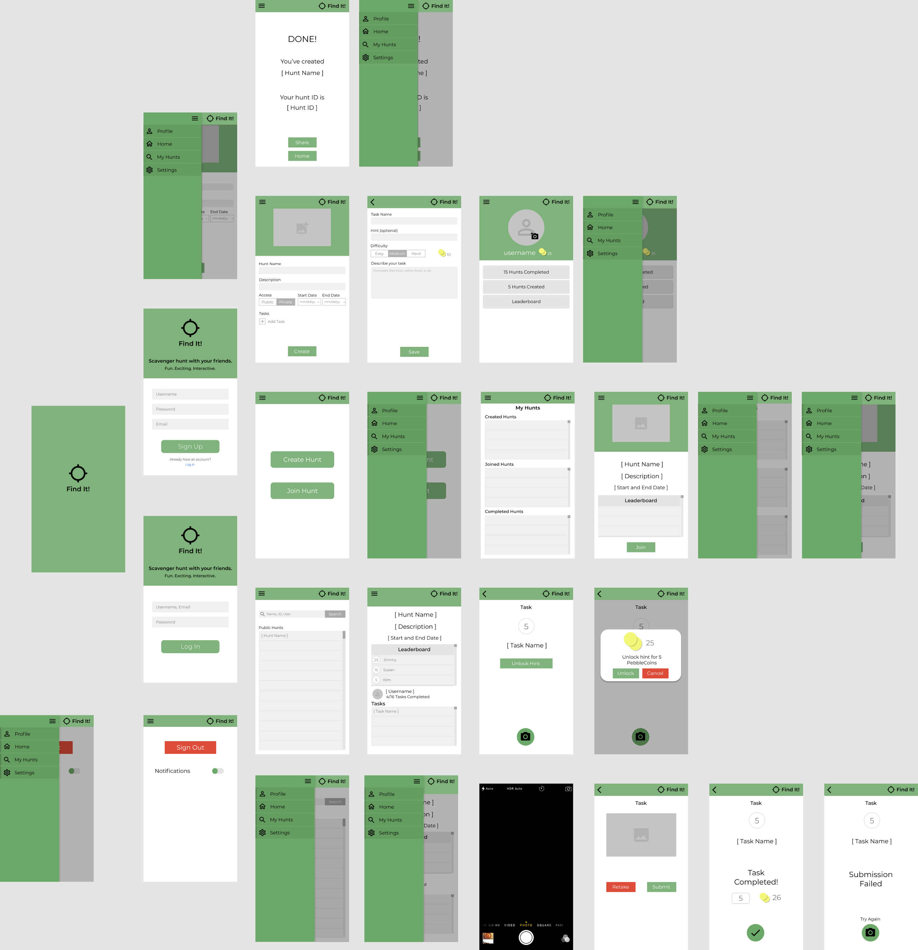 FindIt wireframe overview
