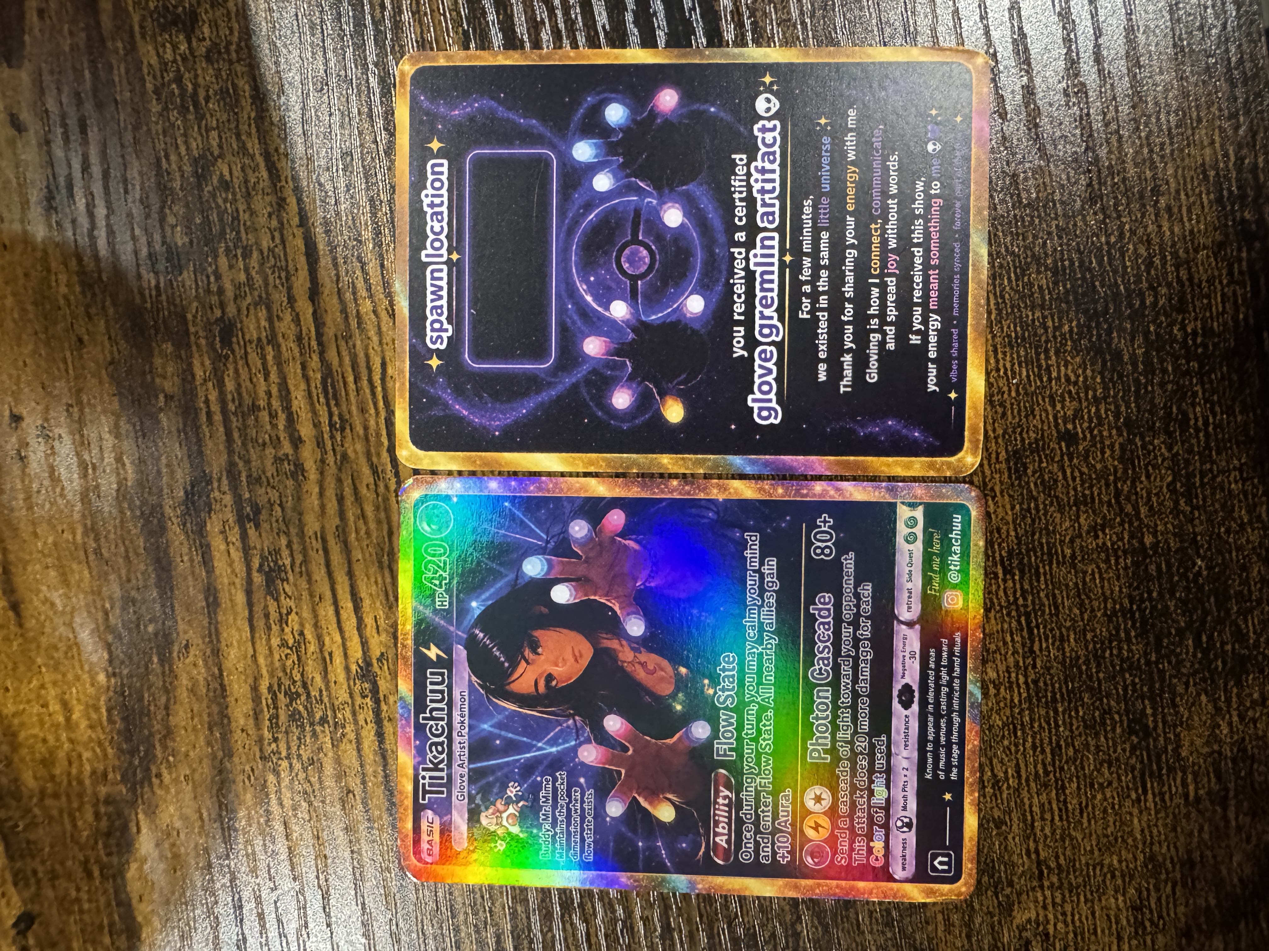 Printed trading cards on a table
